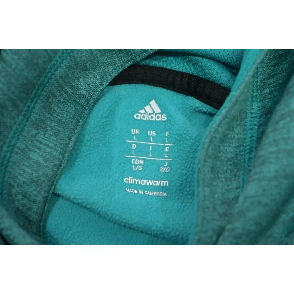 Adidas Hoodie Pull Over Fleece ClimaWarm‎ Teal Athletic Sweater Mens Size Large